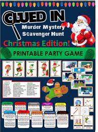 Fall is the perfect time of year for a fall scavenger hunt and i created this cute printable just for you guys!! Clued In Murder Mystery Christmas Scavenger Hunt Printable Party Game