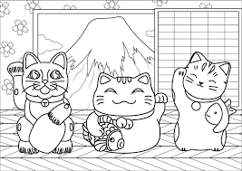 Search through 623,989 free printable colorings at getcolorings. Color These Three Maneki Neko Cats Who Are In A Cute House In Front Of Japan S Mount Fuji Maneki Neko Cute Coloring Pages Coloring Pages