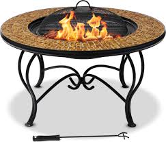 While choosing the unique fire pit table for our outdoor area, know for what purpose you are going to get a fire pit table and how is the environment around our outdoor space. Mda Designs Sterling Premium Garden Patio Fire Pit Coffee Table Barbecue And Ice Bucket Completed With Golden Glass Mosaic Tiles Buy Online In Belize At Belize Desertcart Com Productid 125727071