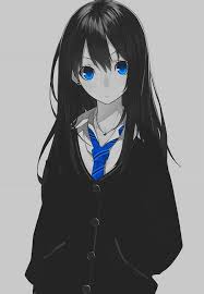 Black And Blue Eyes Anime Da4 Black White Blue Eyes Hair Garotas Menina Anime Personagens De Anime Feminino