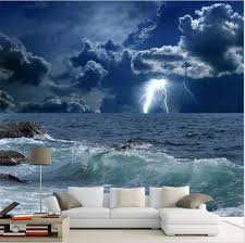 3d Lightning Stormy Ocean Waves Photo Wallpaper Mural Wall Wallpaper Custom Photo Wallpaper 3d Wallpaper For Walls