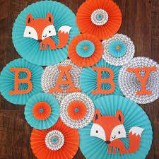 Fox Themed Paper Rosettes Fox Backdrop Fox Baby Shower Fox Birthday Woodland Party Baby Shower Theme Decorations Fox Baby Shower Fox Baby Shower Theme
