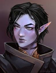 Shiny elf hair in black. Female Elf Halfelf Blueskin Blackhair Shorthair Rogue Dnd Characters Character Art Elf Drawings