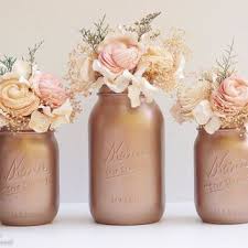 Rose Gold Decor Painted Mason Jars Fall Home Decor Wedding Vase Centerpiece Gold Mason Jars Rose Gold Decor Wedding Vase Centerpieces