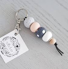 Keyring Pink White And Granite Keyring Polymer Clay Keyring Clay Accessories Bijoux En Pate Polymere Bijoux En Argile Perles En Pate Polymere
