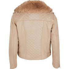 Womens ladies faux fur collar hooded vegan suede belted winter warm jacket coat. River Island Plus Camel Quilted Faux Suede Biker Jacket In Brown Lyst