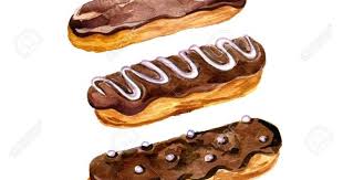 Chocolate Glazed Eclairs Drawing In Watercolor Sweet Cakes Eclairs Sweet Cakes Chocolate Glaze