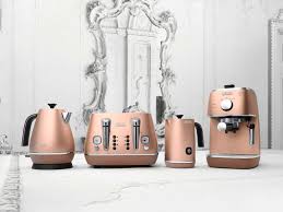 The Delonghi Disinta Range Of Kitchen Appliances Is Set To Make Your Kitchen More Colourful The Best Copper Kitchen Appliances Gold Kitchen Rose Gold Kitchen