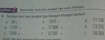 Sebelum mengerjakan soal operasi hitung akar dan pangkat tiga maka kita harus menghafal bilangan pangkat tiga dari kubik dasar yaitu 25 contoh soal operasi hitung akar dan pangkat tiga plus jawaban. Tentukan Hasil Akar Pangkat 3 Bilangan Bilangan Berikut Brainly Co Id