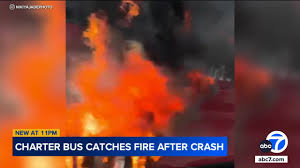 VIDEO | Charter bus engulfed in flames on 405 Freeway sends plumes of black  smoke into the air following crash - ABC7 Los Angeles