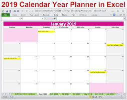 Georges Excel Calendar Year 2019 Excel Calendar Excel Calendar Template Calendar 2019 Template