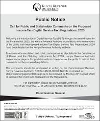 The kenya revenue authority (kra) was established by an act of parliament, chapter 469 of the the authority is charged with the responsibility of collecting revenue on behalf of the government of. Kenya Revenue Authority Public Notice Call For Public And Stakeholder Comments On The Proposed Income Tax Digital Service Tax Regulations 2020 The Draft Regulations Are On The Kra Website Here Https Www Kra Go Ke Images Publications Revised