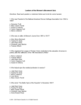 So prepare yourself for laughter, solidarity, brutal honesty, girls' nights out and the occasional tear. A Multiple Choice Quiz About Leaders Of The Women S Movement Http Www Teachervision Fen Com Womens Rights Quiz 56873 H Womens Movement Women In History Quiz