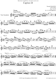 Sheet Music Op 1 Caprice No 24 Tenor Sax In D Minor For Tenor Sax By Paganini