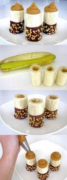 Des Batonnets De Banane Trempes Dans Du Chocolat Noir Saupoudres D Eclats De Noisettes Et Avec Un Petit Chapeau De Puree De Cacahuet Desserts Food Yummy Food