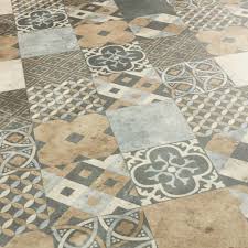 Vinyl kitchen floor tiles samples. Patchwork Tile Design Cushioned Vinyl Flooring Cemento