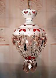 Antique Vintage Czech Overlay Chandelier Ceiling Light Fixture Lamp Crystal Crystal Light Fixture Chandelier Ceiling Lights Vintage Chandelier