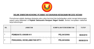 Senarai mengikut negeri johor, kedah, kelantan, melaka, negeri sembilan, pahang, perak, perlis, pulau pinang, sabah, sarawak, selangor & terengganu. Jawatan Kosong Terkini Suk Kedah Kekosongan Jawatan Pentadbiran Pengurusan Kerja Kosong Kerajaan Swasta