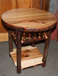 Hickory Log Side Table Old Fashioned Hickory Side Table Round On Etsy 395 00 Rustic Log Furniture Twig Furniture Hickory Furniture
