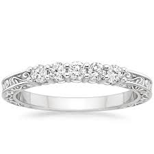 18k White Gold Delicate Antique Scroll Five Stone Diamond Ring 1 4 Ct Tw Diamond Diamond Engagement Rings Diamond Bands