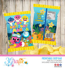 Beautiful themed chip bag templates. Baby Shark Chip Bags Party Supplies 3grafik Com