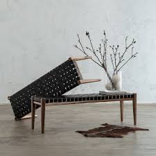 The reza bench is handmade with natural cane and rattan. Maland Woven Leather Bench Black Leather Hide Living By Design