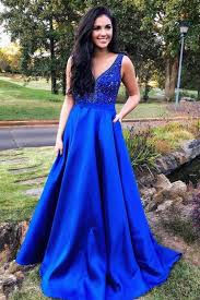 Elegant Royal Blue Prom Dress With Pockets Beaded Prom Dresses Long Royal Blue Prom Dresses A Line Prom Dresses