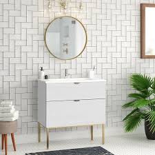 Get 5% in rewards with club o! 32 Modern Bathroom Vanity Cabinet Set Aspen Rhd White Wood Gold Handles And Legs Vanity Ceramic Top Sink Overstock 30978212