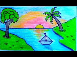 رسم منظر طبيعي سهل بالملونات الخشبية والرصاص رسومات جميلة وسهلة Youtube Art Painting Youtube