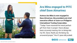 Recently, dave and filipina actress ara mina got engaged, the duo has taken their relationship to the next step. Philstar Com On Twitter Yes I Will Marry You Actress Ara Mina Is Now Engaged To Dave Almarinez Read Full Story Here Https T Co Wjmkkywp2k Https T Co Lmqlvm7l2l
