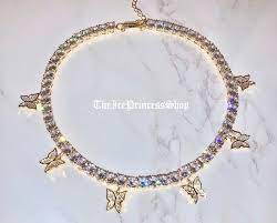 Tennis Chain Butterfly Choker Cuban Link Choker Set Butterfly Tennis Necklace Butterfly Choker Butterfly Necklace Chain Choker Gemstone Choker Belly Jewelry