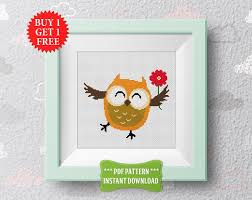 Woodland animals cross stitch pattern: Home Hobby Craft Supplies Tools Owl Cross Stitch Pattern Baby Nursery Decor Animal Cross Stitch Flower Bird Owl Embroidery Hoop Art Halloween Gift Funny Cross Stitch Pdf