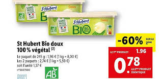 Offre St Hubert Bio Doux 100 Vegetal 60 Sur Le 2e Chez Lidl
