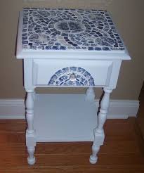 Blue White Mosaic Side Table By Uniquely Chic Mosaics Via Flickr Mosaic Accent Table Mosaic Furniture Blue Mosaic