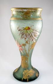 394 Mont Joye Green Glass And Gilt Painted Vase Art Deco Vases Art Glass Vase Glass Art
