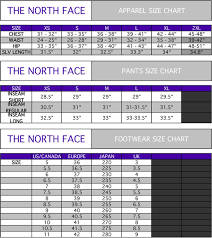 57 Credible The North Face Womens Size Chart