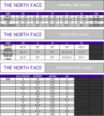 57 credible the north face womens size chart