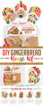 Diy Complete Gingerbread House Kit In A Bag Free Printable Topper With Instructions Ideas Gingerbread House Kits Graham Cracker Gingerbread House Ginger Bread House Diy