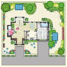 House Plan With A Beautiful Garden And Four Lounge Zones