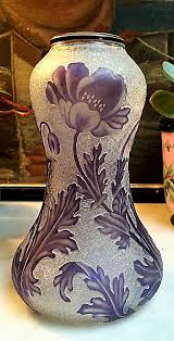 Val St Lambert Vase Boma Aux Pavots Sur Fond Vermicule Camille Renard Vers 1897 Cristal Clair Souffle Double Mauve Grave A L Glass Art Vases Decor Vase
