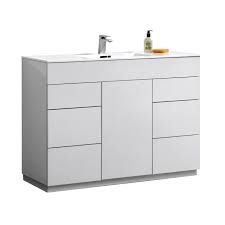Built to last through years of splashes and steamy showers. Milano 48 High Gloss White Floor Mount Modern Bathroom Vanity Kubebath