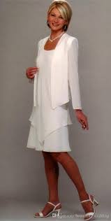 2015 New Style Summer Clothing Set White Mother Of The Bride Long Jacket Chiffon Mother Dresses Knee Leng Mother Of Groom Dresses Bride Clothes Mothers Dresses
