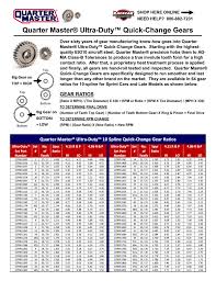 Tech Quarter Master Quick Change Gear Chart Racecar