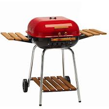 Meco Americana 21 Inch Charcoal Bbq Grill With Adjustable Cooking Grate Composite Wood Folding Side Tables 2 And Lower Shelf Red Charcoal Bbq Grill Charcoal Grill Charcoal Bbq