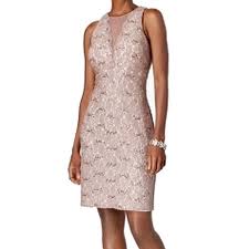 Nightway Womens Petite Glitter Lace Sheath Dress