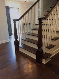 Kinzel Wood Products Newel Espresso Stain On Floor Dark Stain And Newels Round Tapered Spindles Newel Posts Wood Balusters Wood Stair Treads
