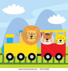 Cute Lion And Tiger Riding A Train Cute Animal In Transportation Vehicle Set Buy This Stock Vector On Shutterstock Find Other Cute Lion Cute Animals Cute