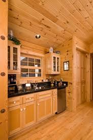 Decoration Appealing Knotty Pine Log Cabin Interior Paneling Using Modern Wooden Cabinets Under Black Gloss Knotty Pine Kitchen Small Log Cabin Cabin Kitchens