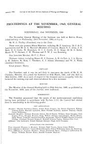 Proceedings at the November, 1960, General Meeting