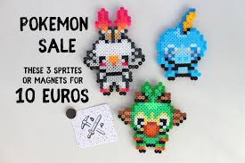 Pokemon Sprites Pokemon Sword Shield Accessories Gifts For Him Perler Beads Pixel Grookey Sobble Scorbunny Sprite Pokemon Perler Artkal Bead Pokemon Perler Beads Pokemon
